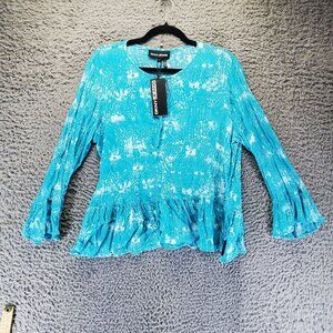 DKNY Jeans Top Womens Size Medium Blue Tie Dye Long Sleeve Boho Blouse *NWT*